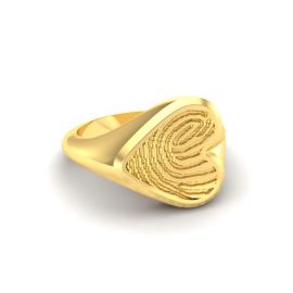 Gouden zegel ring met vingerafdruk in een hart vorm.