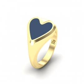 Gouden hart zegel as ring met blauwe lagesteen en verborgen askamer
