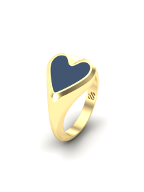 Gouden hart zegel as ring met blauwe lagesteen en verborgen askamer